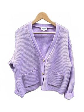 Hudson North  Boxy Relaxed Lilac V-Neck Button up Sweater With Front Pockets Lg.